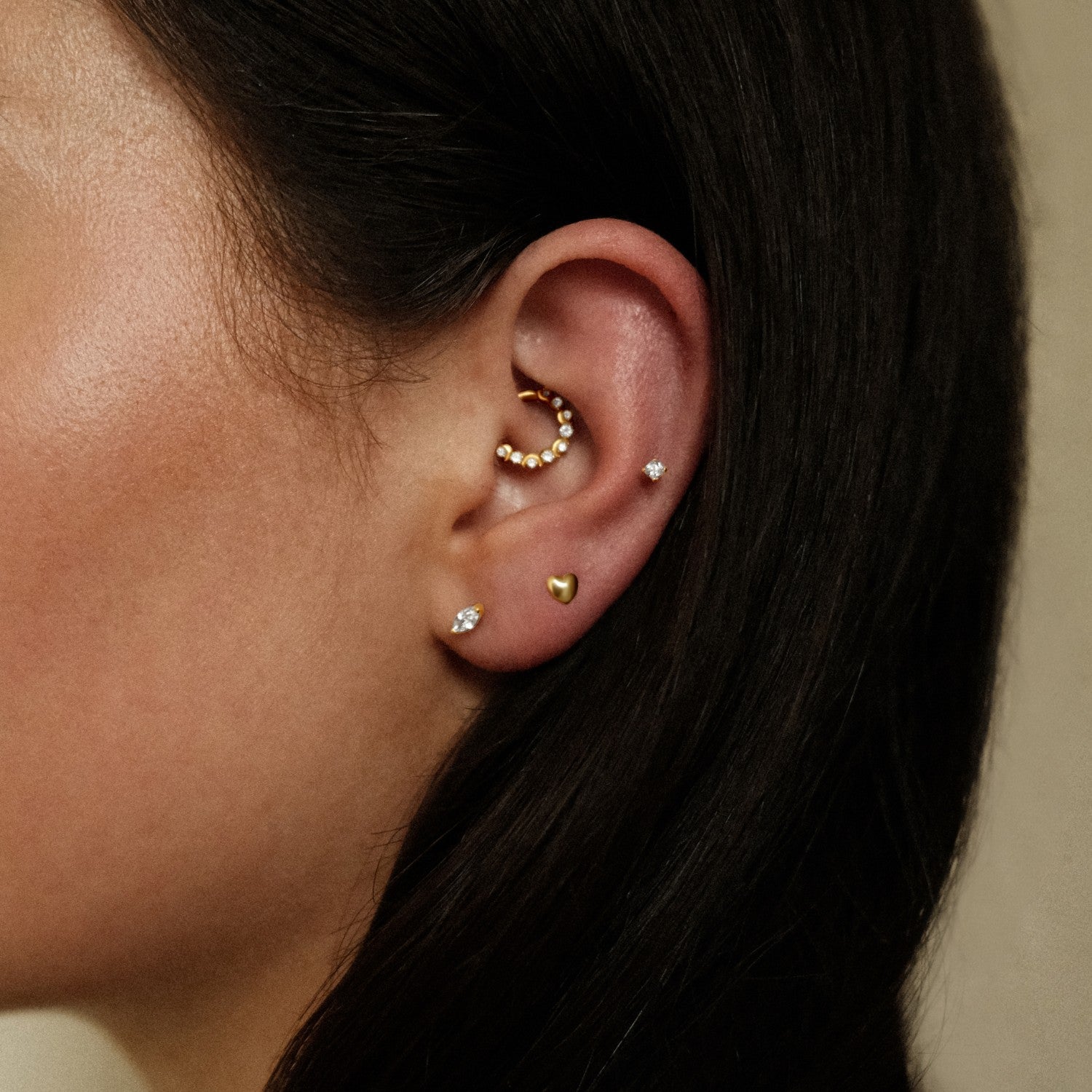 Piercing set met hartje en kristal