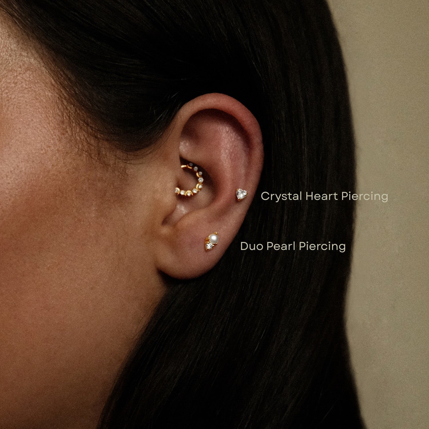 Piercings with heart and pearl