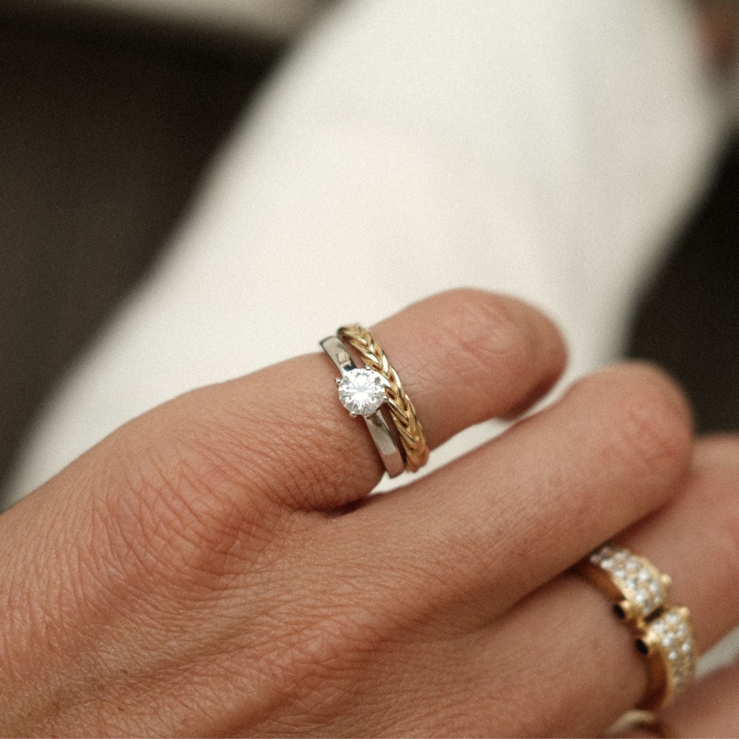 Pink ring set met zilver en gouden ring