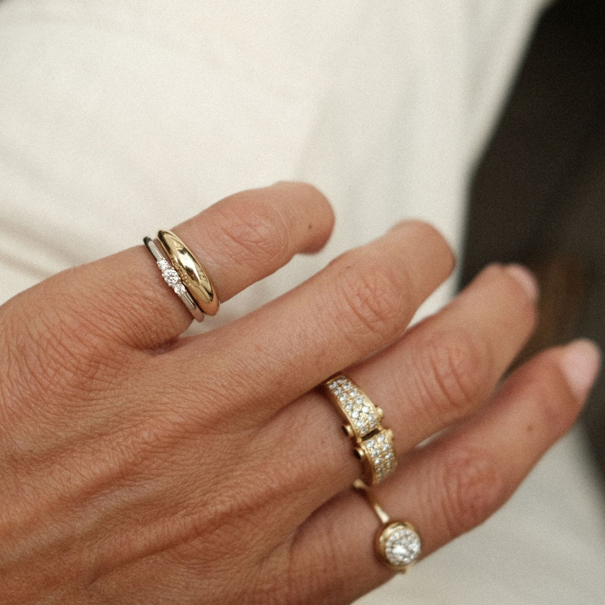 Pink ring setje met zilver en goud