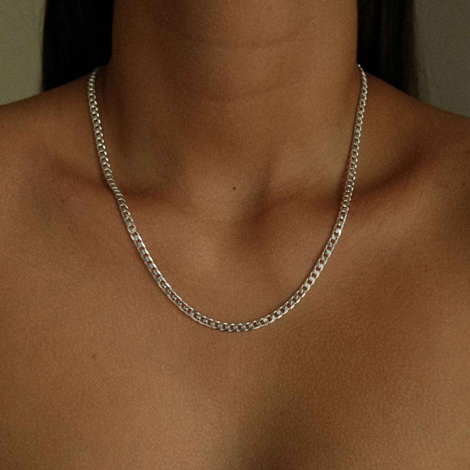 Platte gourmet ketting schakel zilver