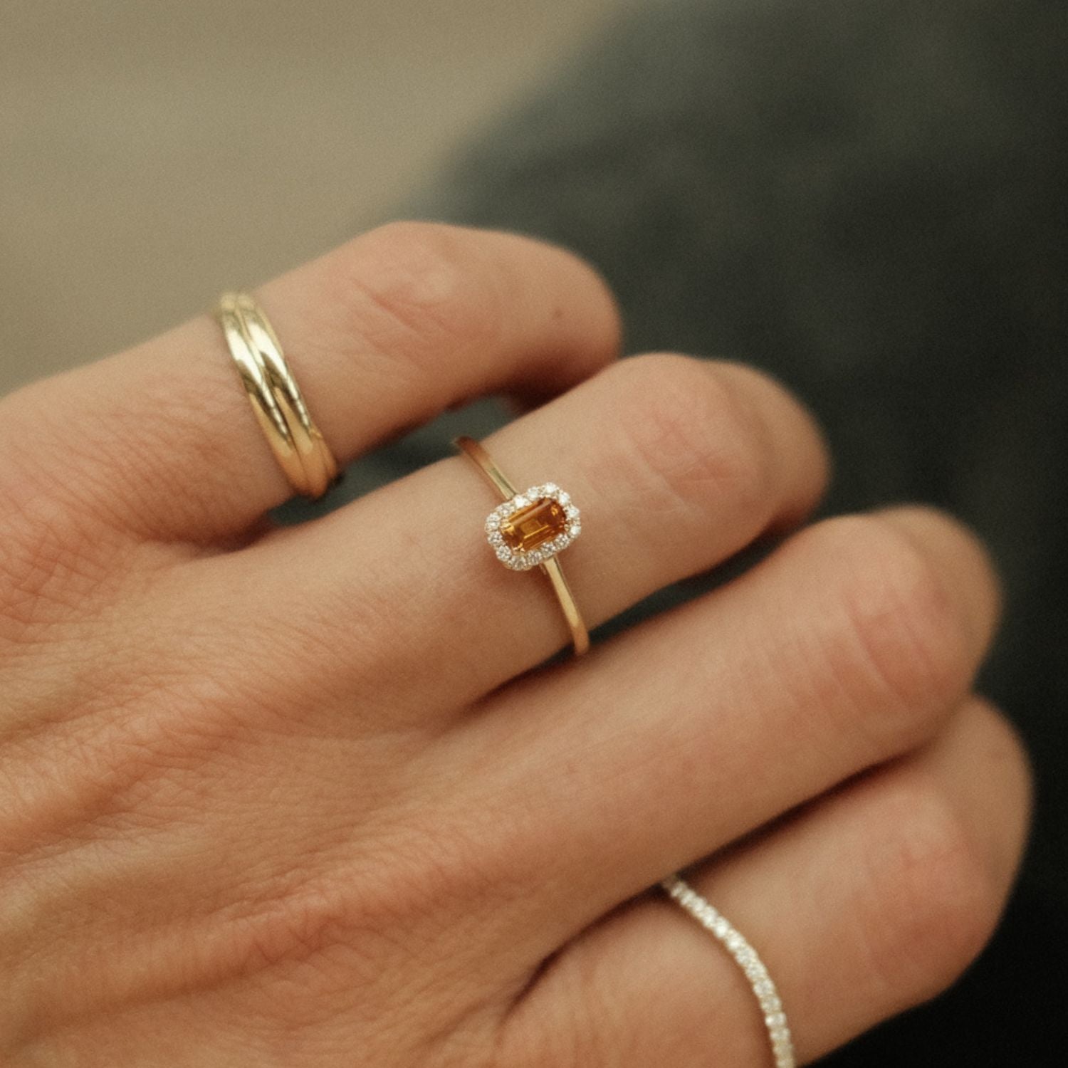 Ring met Citrien en Diamant Goud