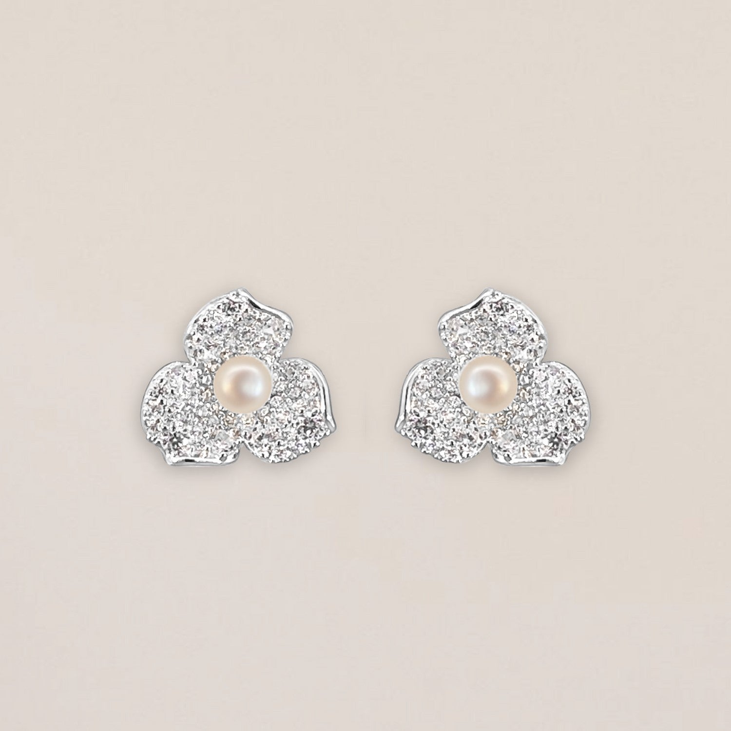 Silver Floral Pearl Earrings
