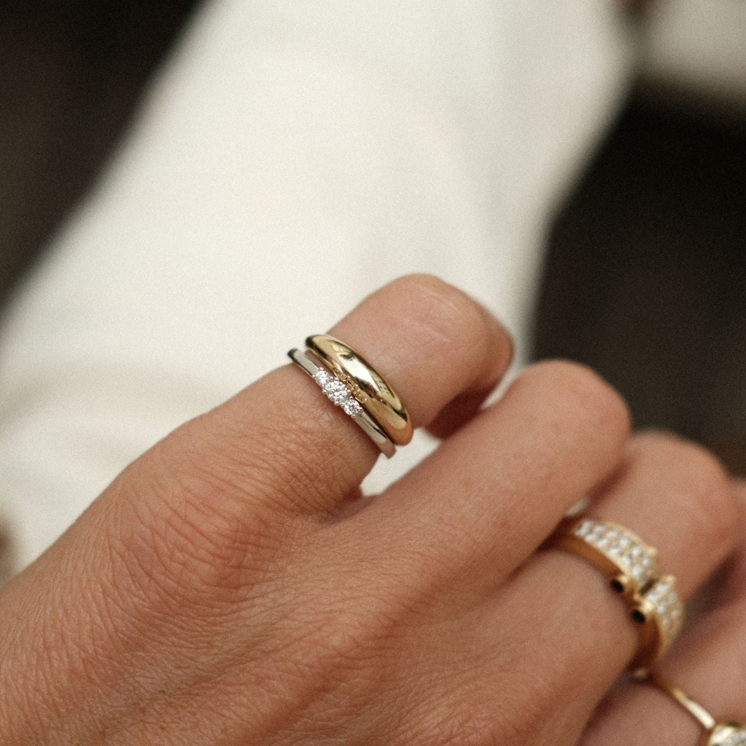 Silver pink ring set met goud