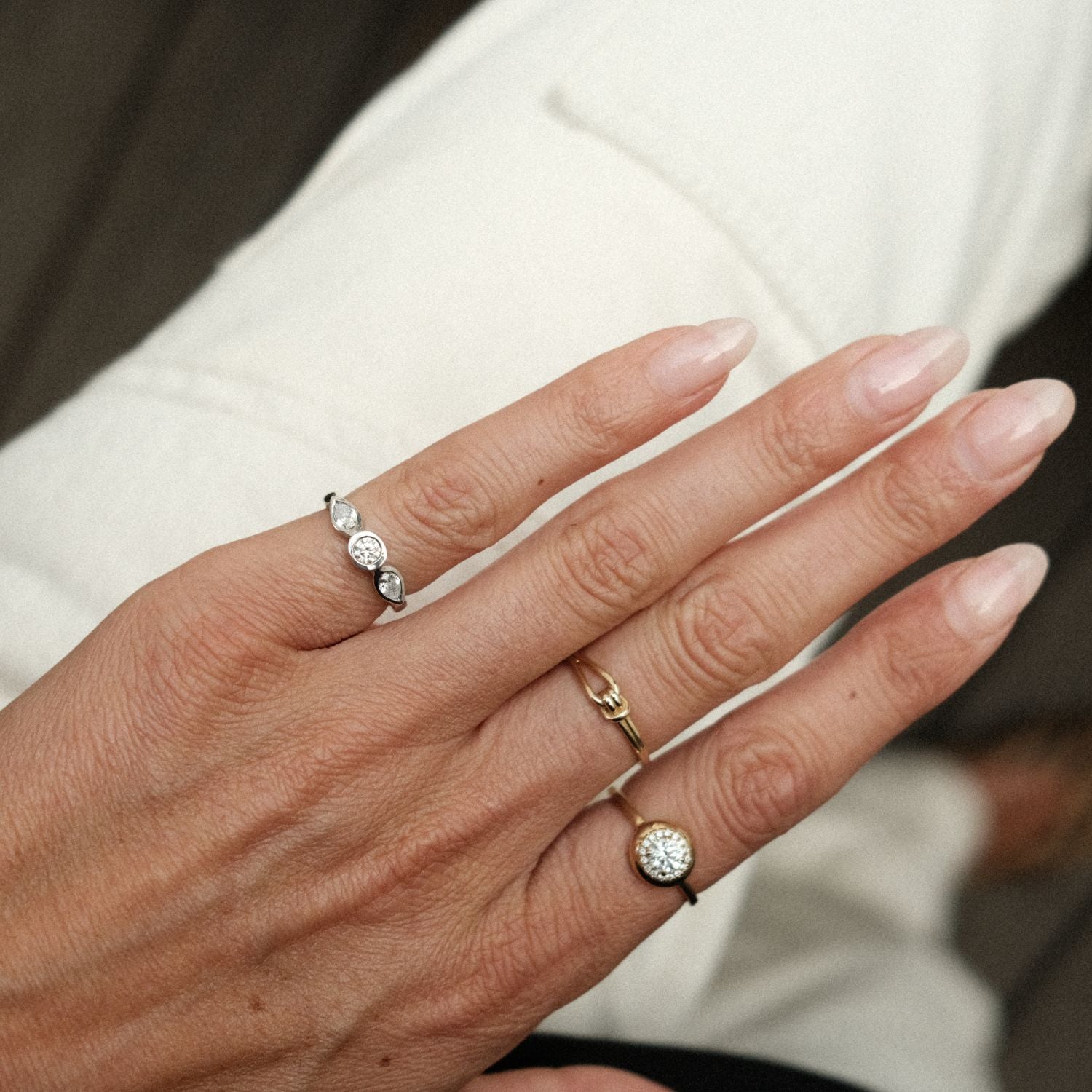 Silver pinky ring bezel crystal