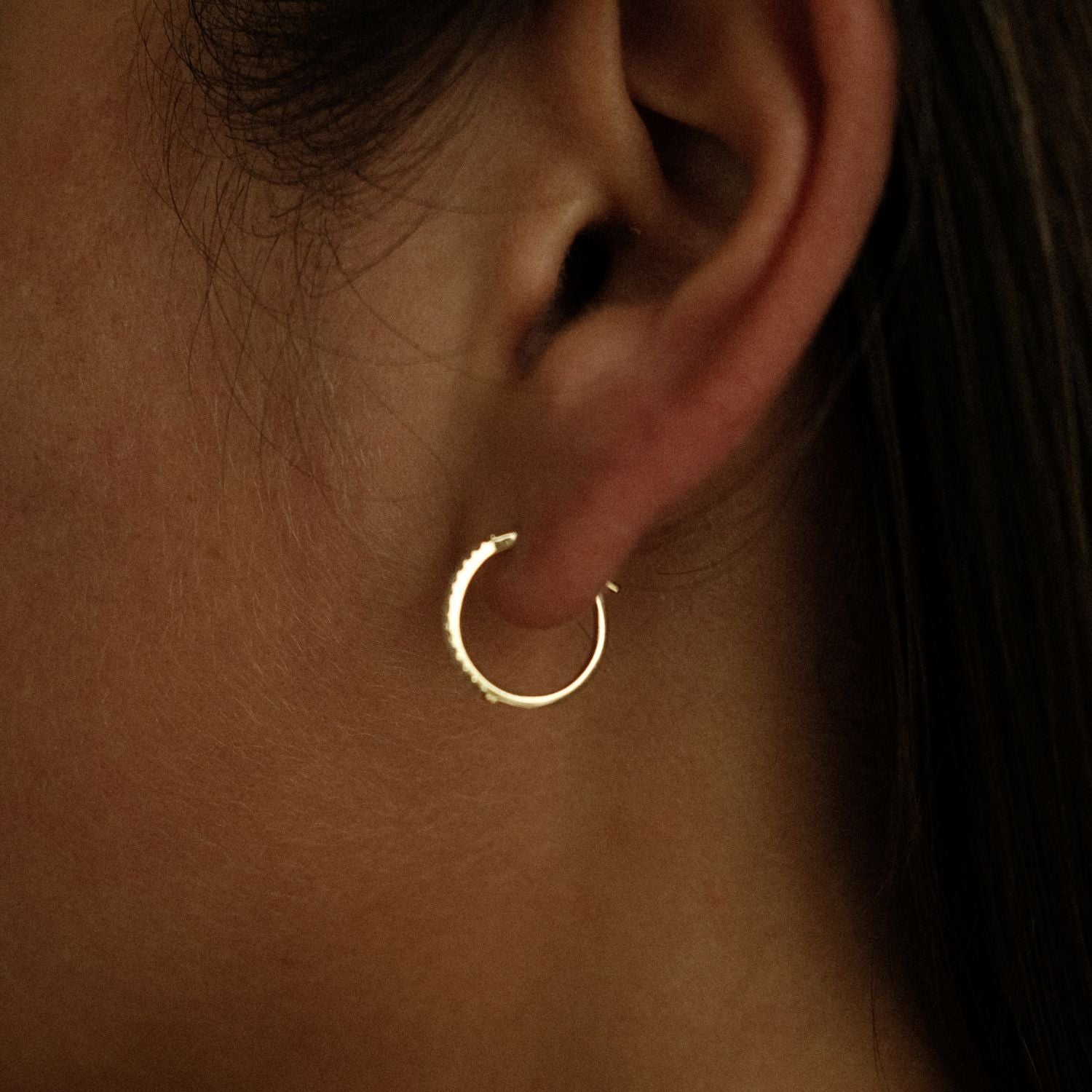 Slim Diamond Hoops Medium Side