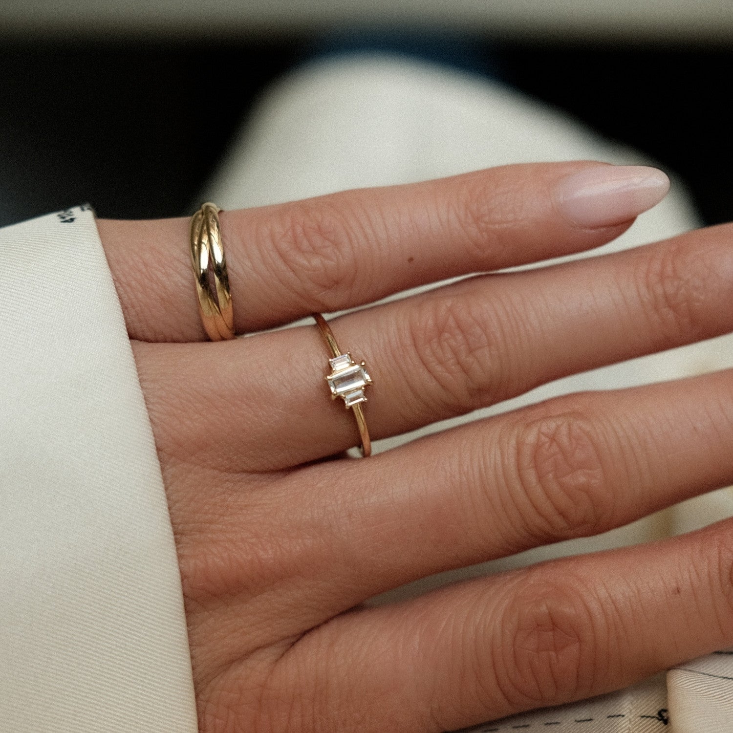 Trio baguette ring met kristal