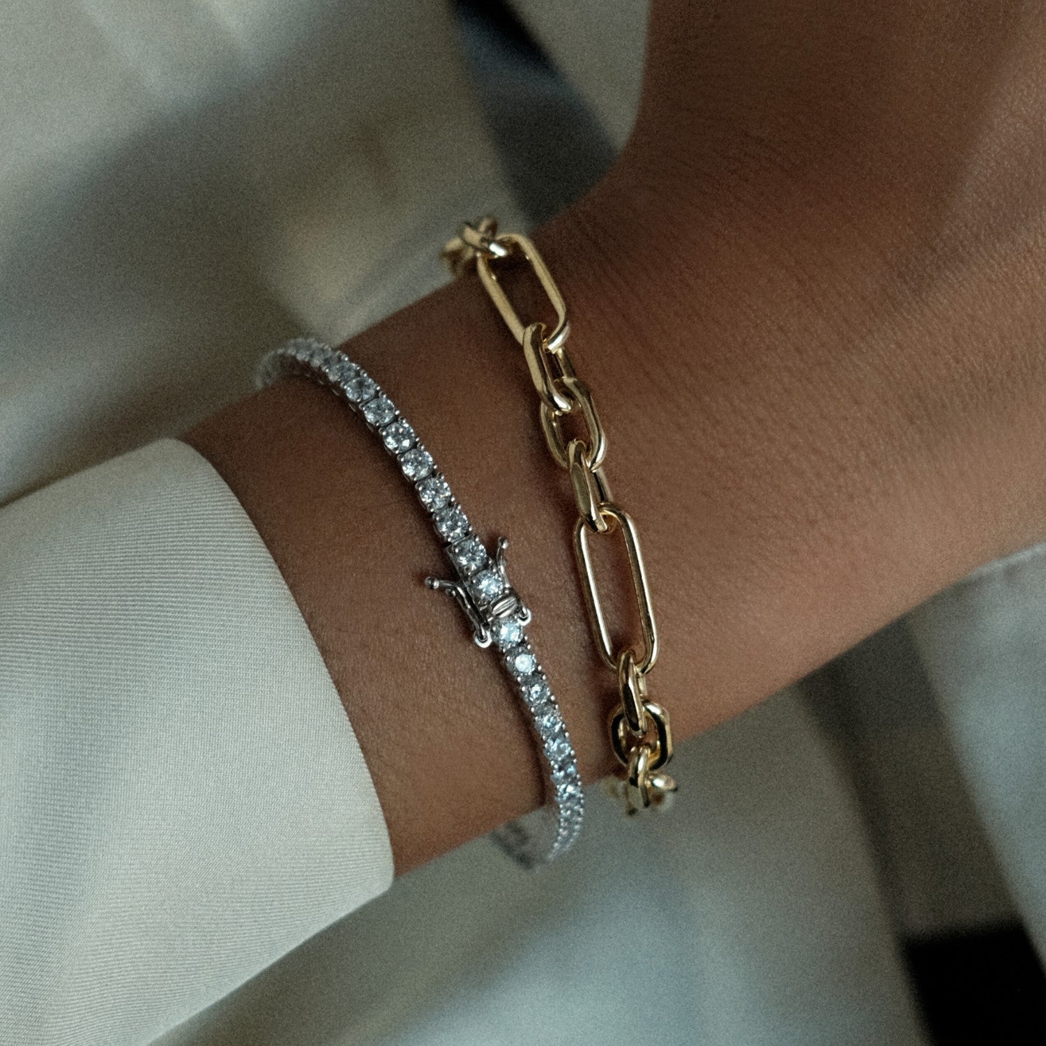 Unique chain bracelet and tennis bracelet silver