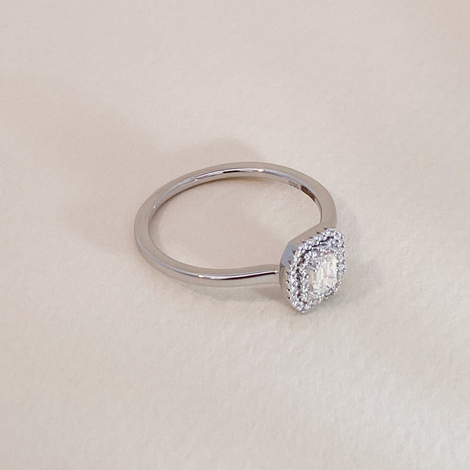 White Gold Baguette Double Halo Engagement Ring