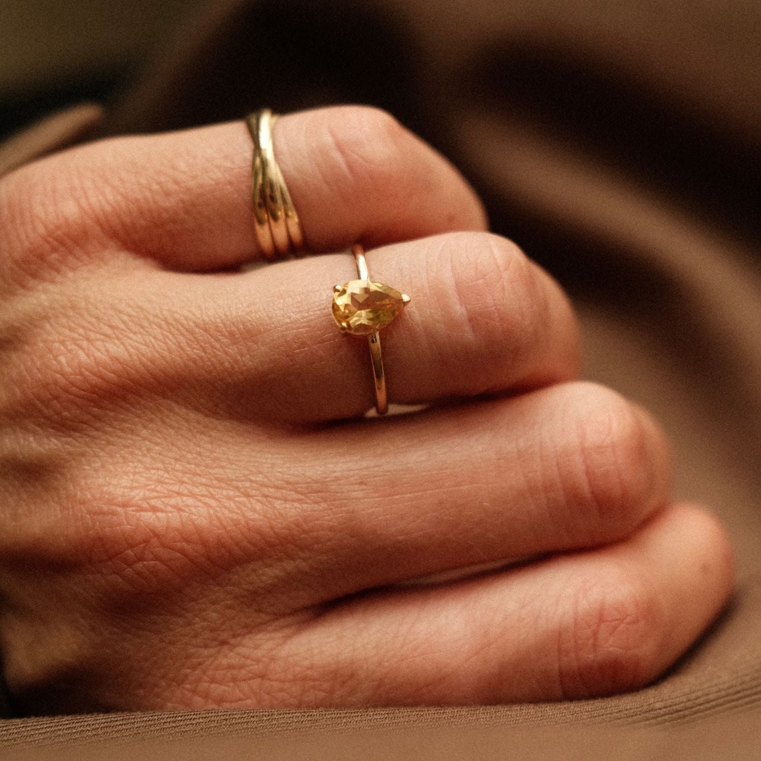 Yellow Citrine Drop Ring