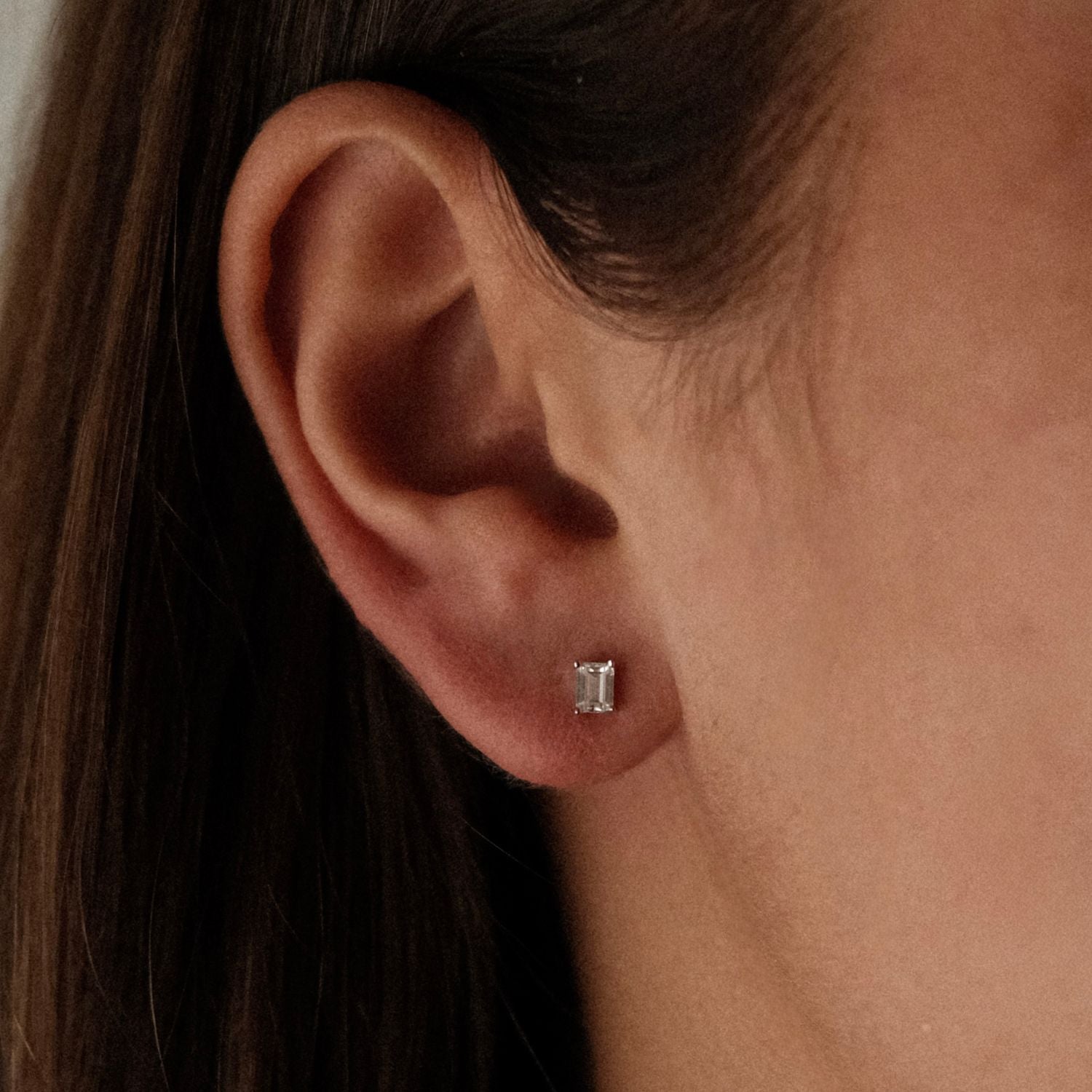 Zilver Baguette Oorknop Kristal