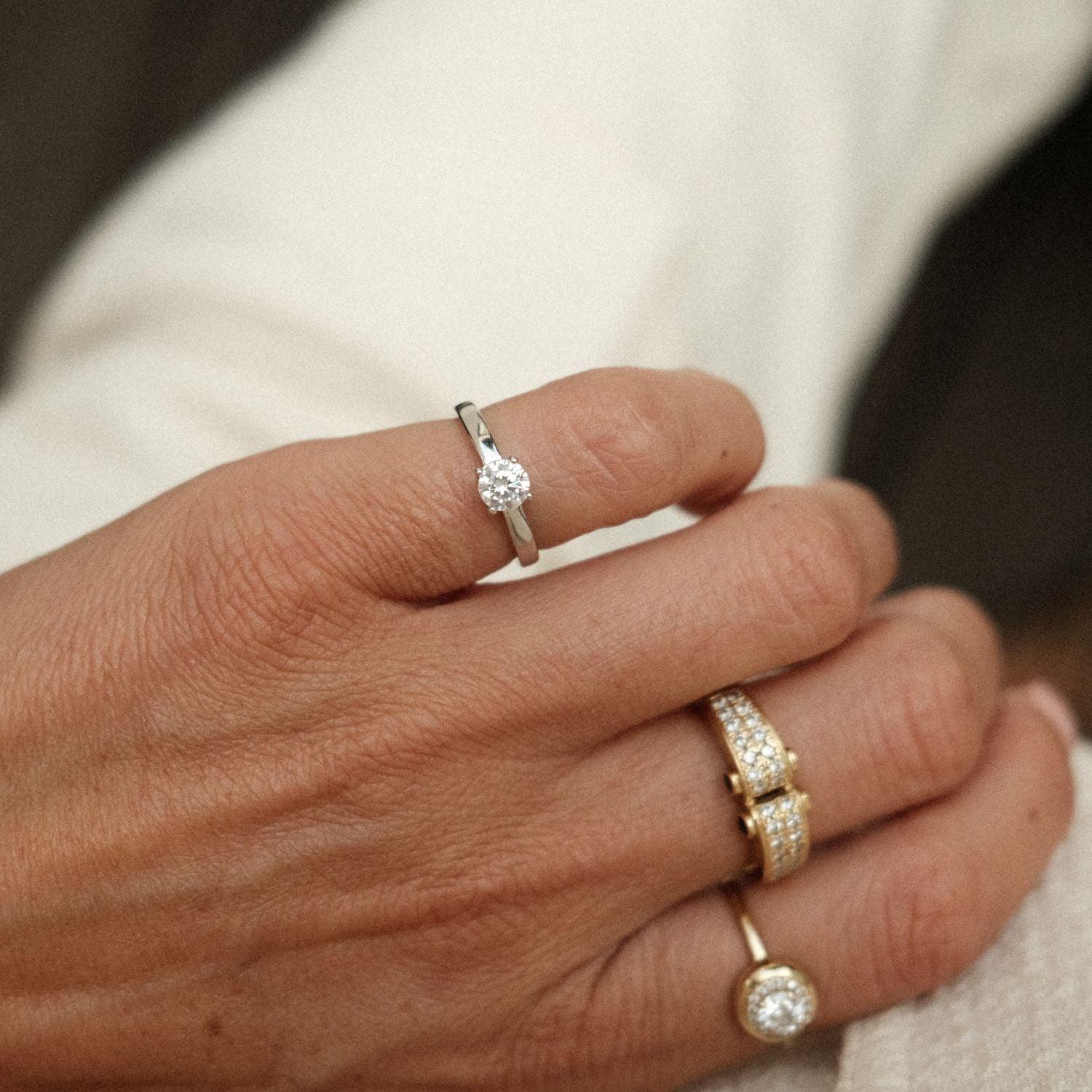 Zilver solitaire pinky ring