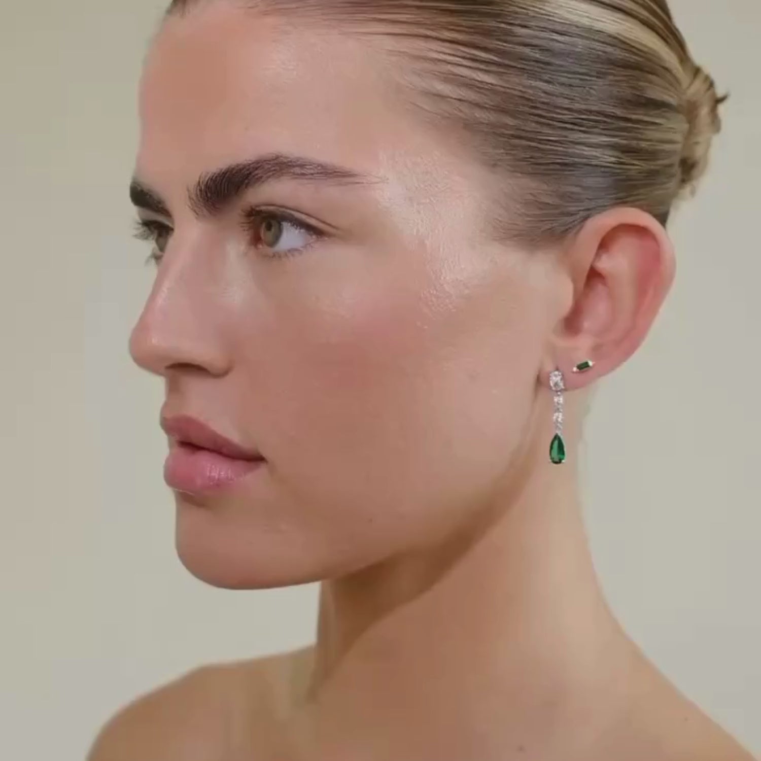 Green drop festive earrings